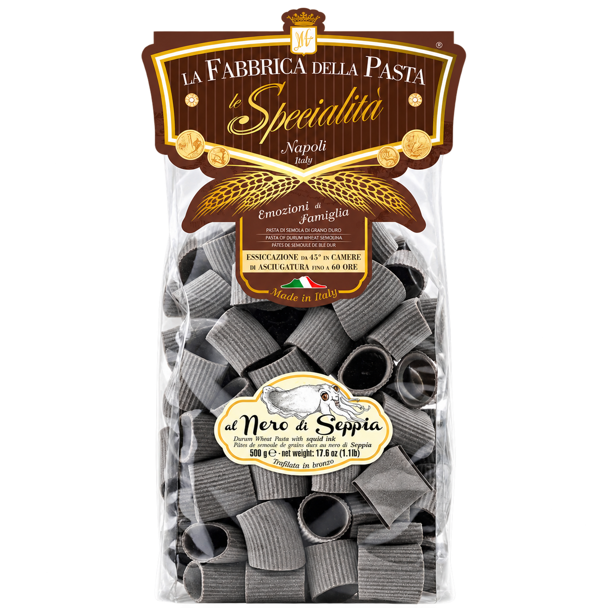 Miez Paccheri al nero di seppia Mezzi Paccheri Rigati Nero di Seppia La Fabrica 500g - obrazek 1