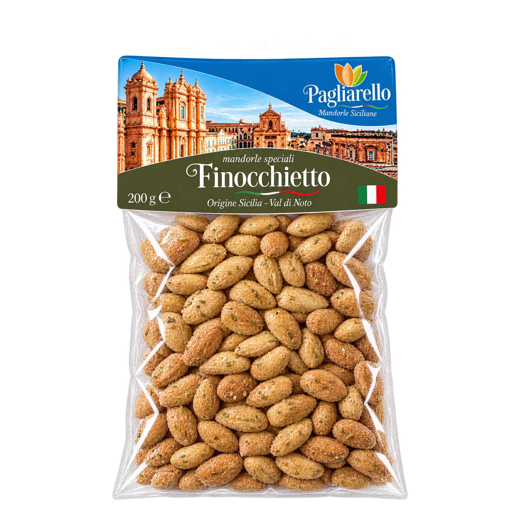 Migdały-finocchietto-200g-Pagliarello Migdały Prażone z Koprem Włoskim 200 g Pagliarello - obrazek 1