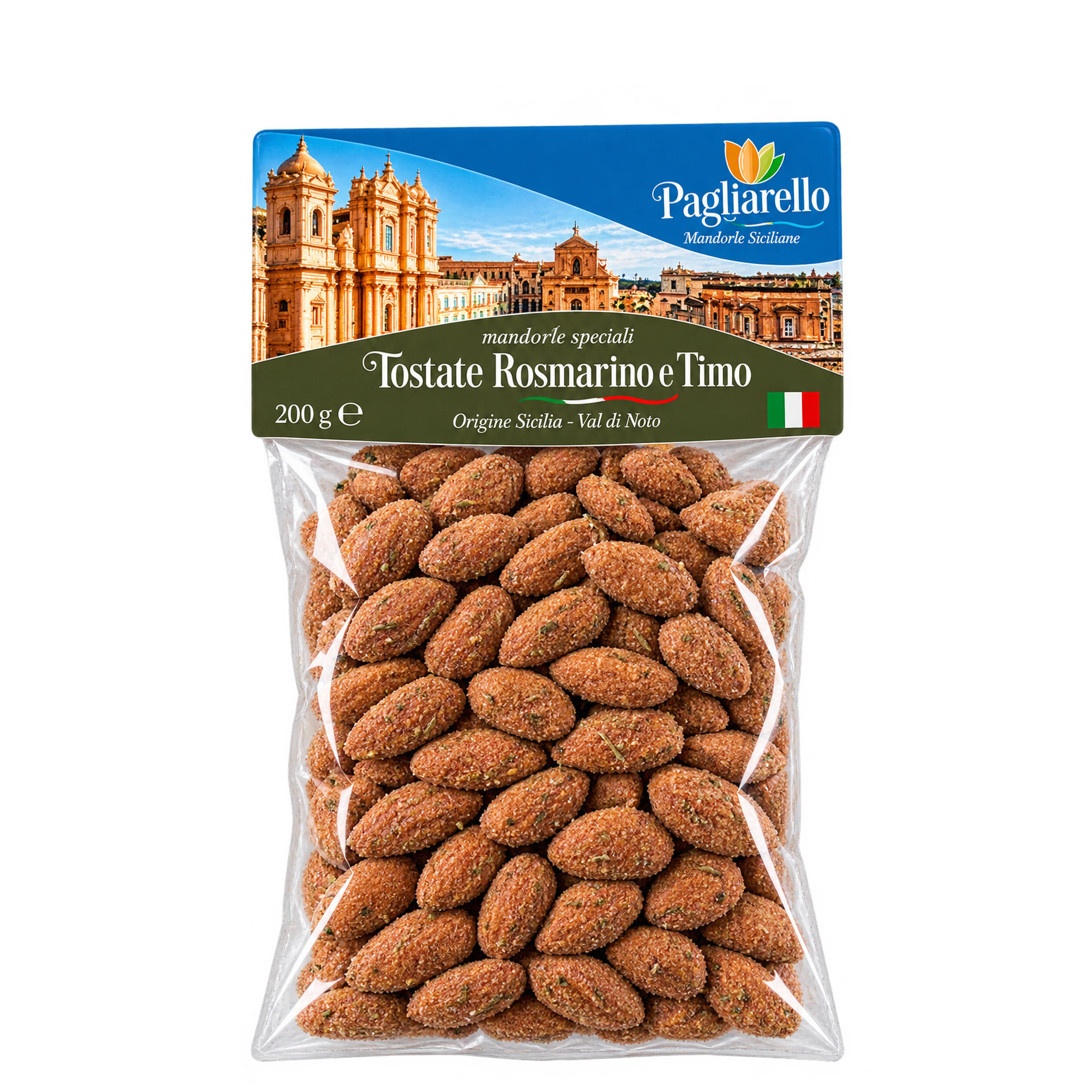 Migdały-rosmarino-timo-200g-Pagliarello Migdały Prażone z Rozmarynem i Tymiankiem 200 g Pagliarello - obrazek 1